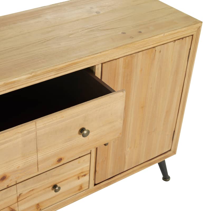 Light Brown Wooden 3 Drawers 1 Shelf and 2 Doors Buffet