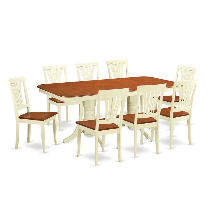 Elegant 9-Piece Dining Set - Rectangle Table with Butterfly Leaf & 8 Chairs - Modern Design