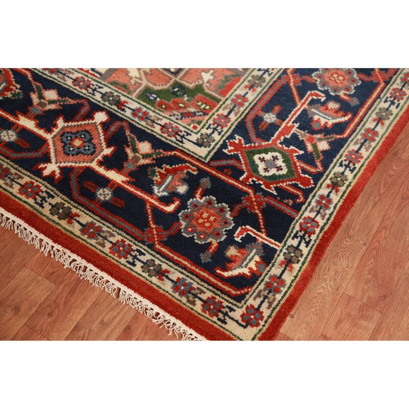 Hand Knotted Oriental 100% Wool Carpet Traditional Medallion Oranges & Rust Heriz (serapi) Area Rug - 12' 1'' X 8' 10''