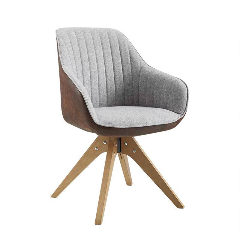 Art Leon Classical Swivel Office Accent Chair with Wood Legs - Walnut Finished Wood Legs - Brown Faux Leather & Grey Fabric