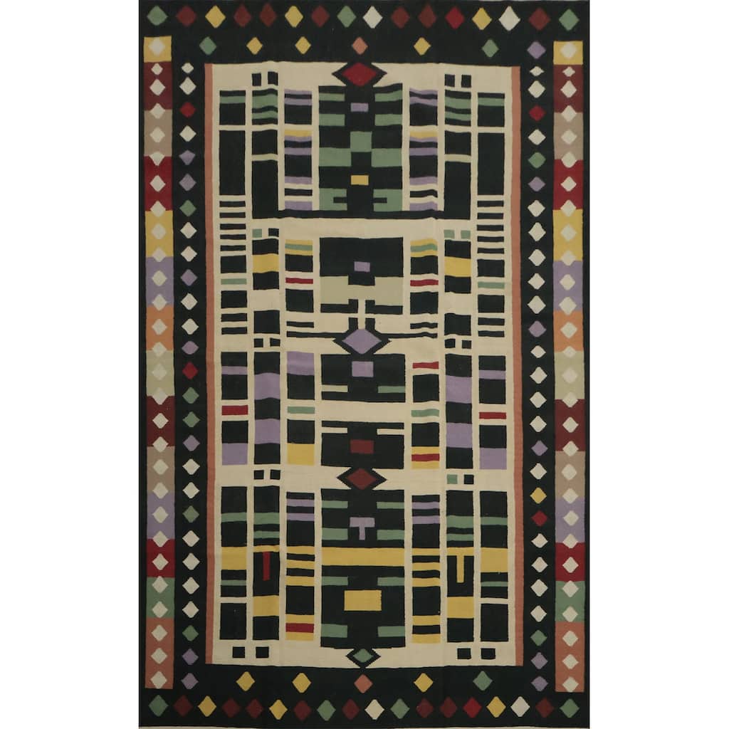 Hand Woven Oriental 100% Wool Carpet Southwestern Modern Multi-Colored Kilim Area Rug - 14' 0'' X 9' 2''