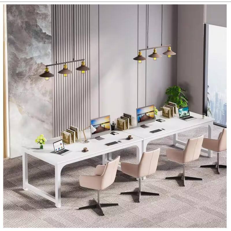 63" Executive Desk, Large Modern Office with Thick Metal Frame, White Finish