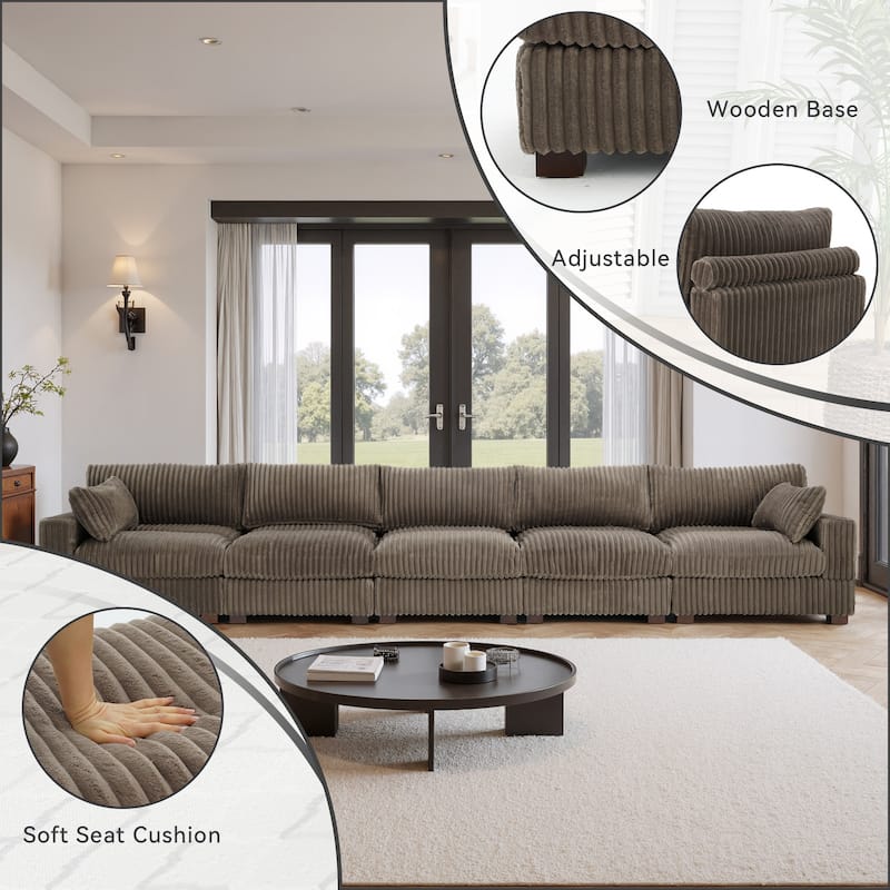5-Piece Oversized Cotton Flannel Modular Sectional Sofa for Living Room