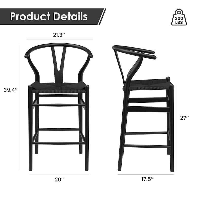 Weave Counter Height Bar Stools, Fully Assembled Rattan Bar Chairs for Kitchen Island,1pc