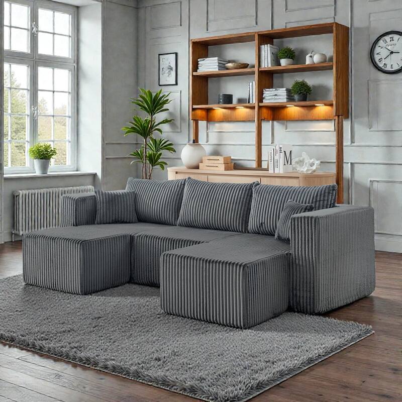 Compact Modular Sectional Sofa, Compressed Corduroy Cloud Couch, No Assembly Space Saving Sofa for Apartment