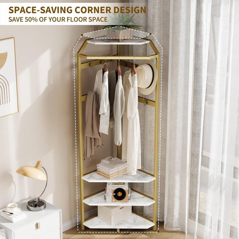 Corner Coat Rack With Shoe Bench Entryway, Corner Hall Tree With 6 Double Hooks