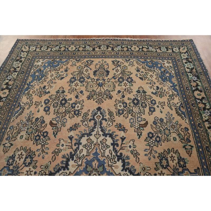 Hand Knotted Oriental 100% Wool Carpet Traditional Floral Peach Hamedan Area Rug - 9' 10'' X 6' 11''