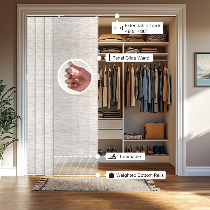 CHICOLOGY Adjustable Sliding Panels, Light Filtering - 46"- 86" W X 92" H