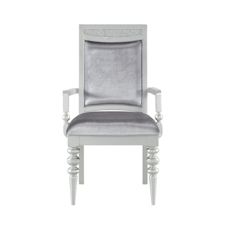 Grey and Platinum Upholstered Arm Chairs (Set of 2)