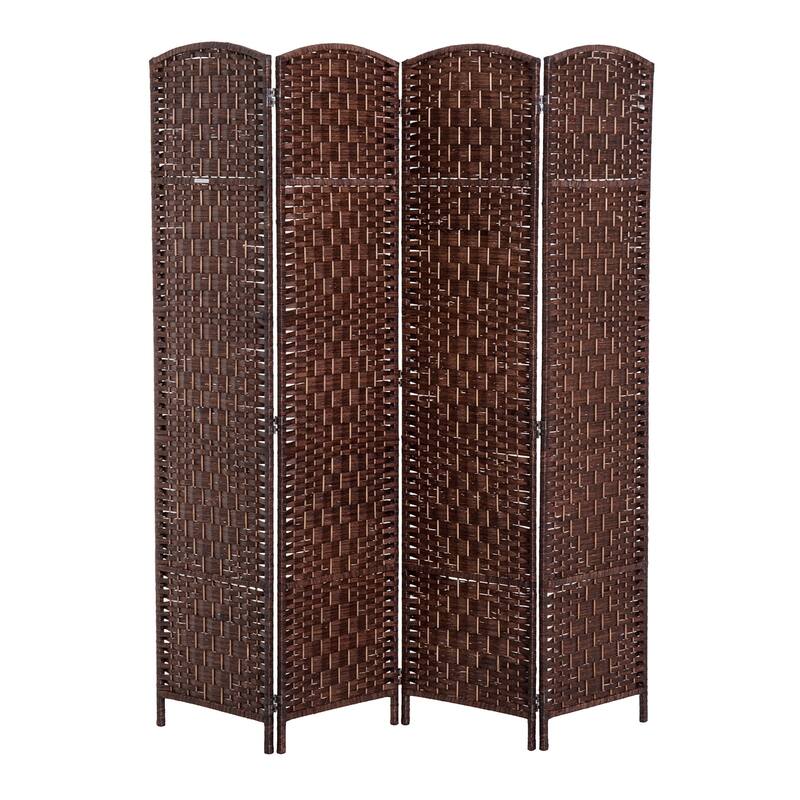 6' Tall Wicker Weave 4 Panel Room Divider Privacy Screen - Brown - Brown
