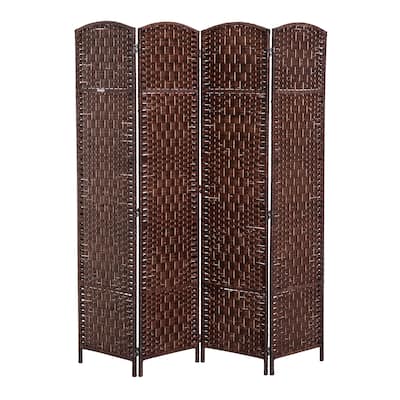 6' Tall Wicker Weave 4 Panel Room Divider Privacy Screen - Brown