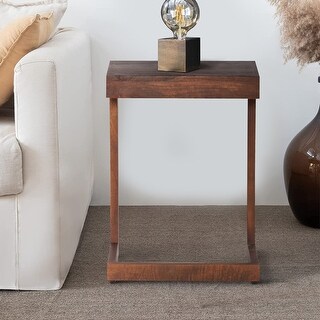 26 Inch Handcrafted Mango Wood Side End Table, Open Design Base, Dark ...