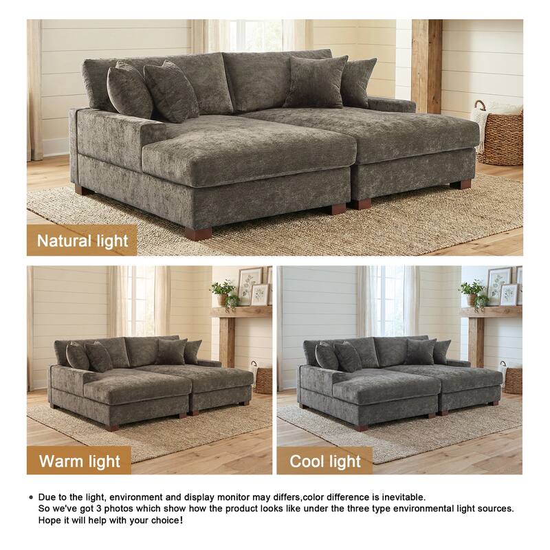 2 Set Chenille Upholstered Modular Sectional Sofa Chaise with Pillows