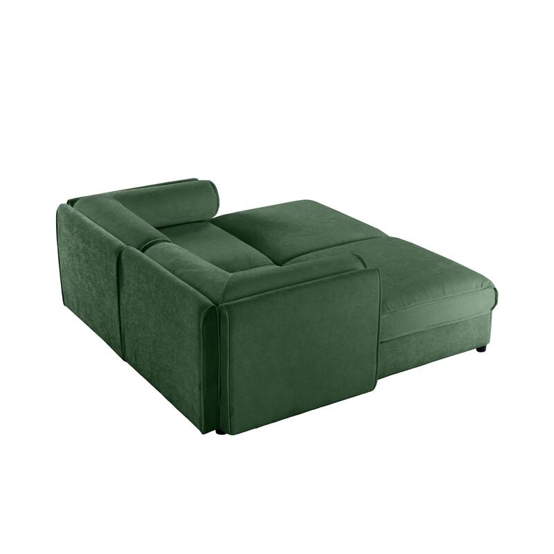 75.5" 2-Seater Chenille Sofa with 2 Ottoman Storage Seats, Cylindrical Backrest and Modular Design