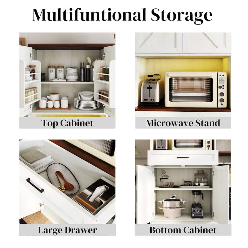 71'' Farmhouse Kitchen Pantry Sideboard with Cabinet and Drawer, Multifunctional Kitchen Buffet with Hutch and Glass Holder