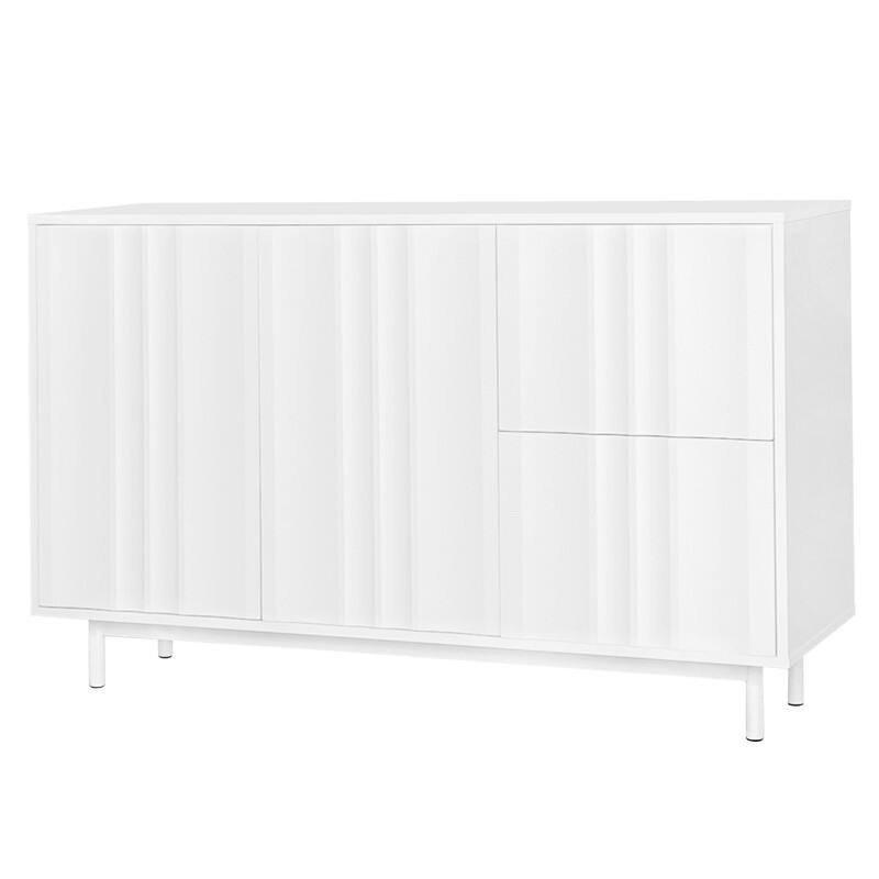 Wave Pattern Buffet Storage Cabinet with 2 Doors and 2 Drawers, Sideboard Cabinet Table with Adjustable Shelf