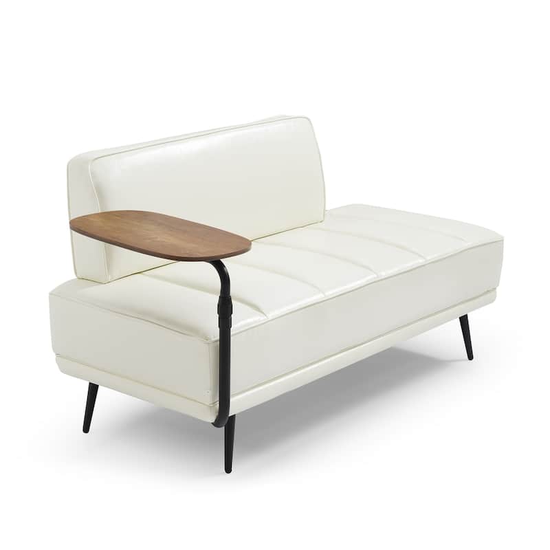 55 Inch Wide PU Sofa Bench with 360-degree Swivel Side Table and Metal Legs