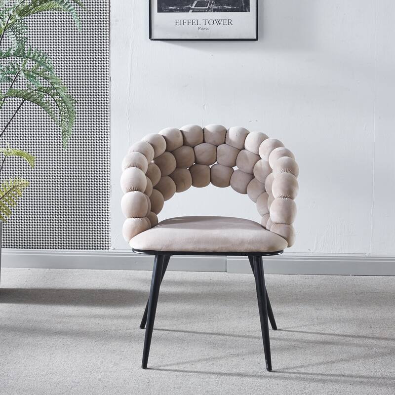 Modern chair(set of 2 ) with golden color iron tube legs, soft cushions and comfortable backrest, hairball back