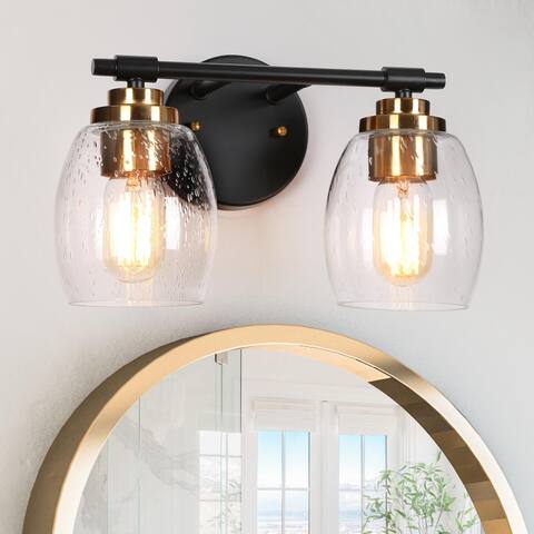 Fintch Modern Farmhouse 2-light Bathroom Vanity Light Fixture Industrial Black Gold Wall Sconce