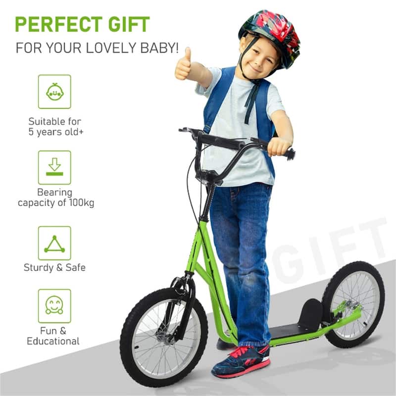 Children’s Ride-On Scooter with Soft Grip Handlebar and Anti-Slip Foot Deck for Outdoor Use - 54.75"L x 22.75"W x 35.5"-37.75"H