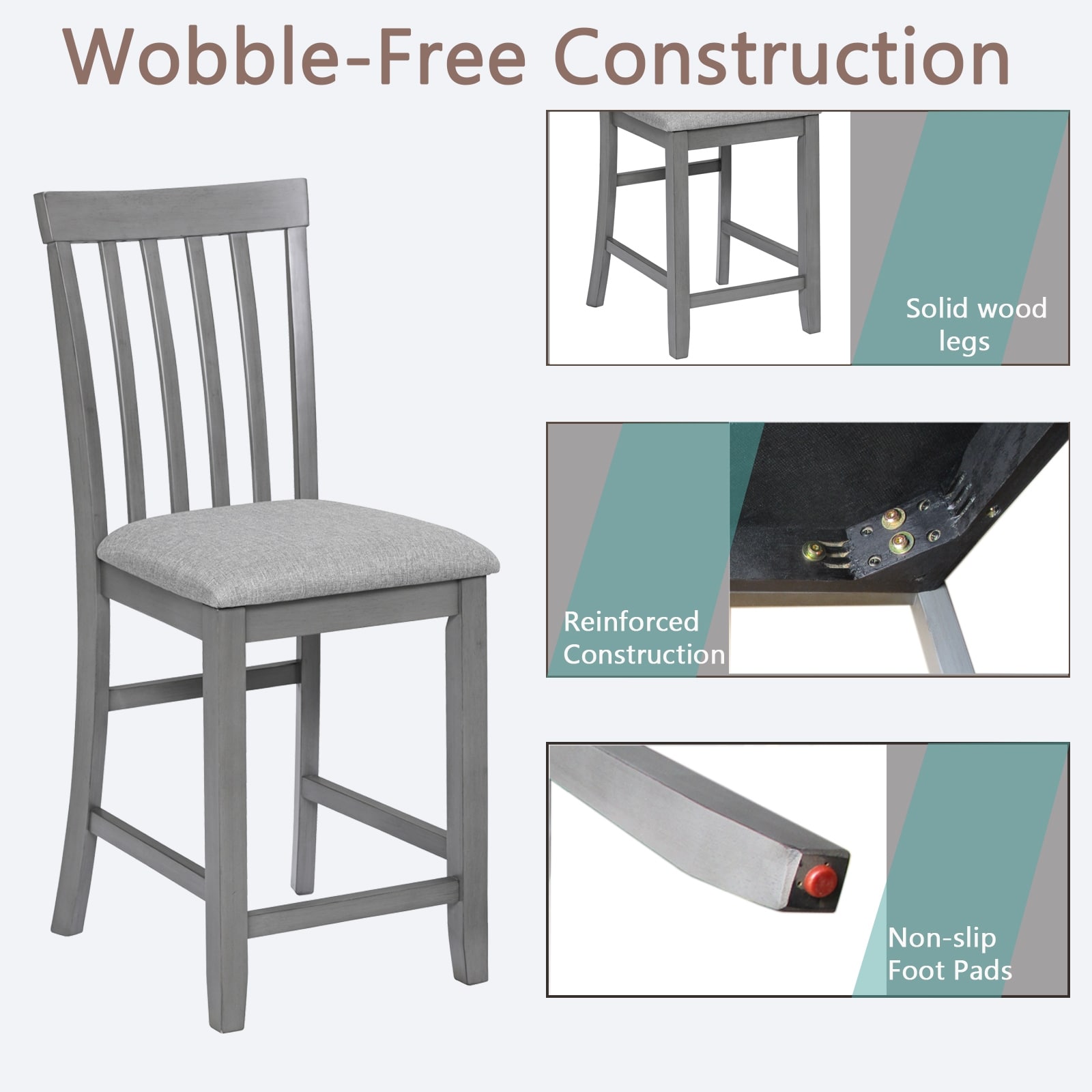 Counter Height Chairs set for 4, Kitchen Chair with Padded Seat, Counter Height Barstool for Dining Room