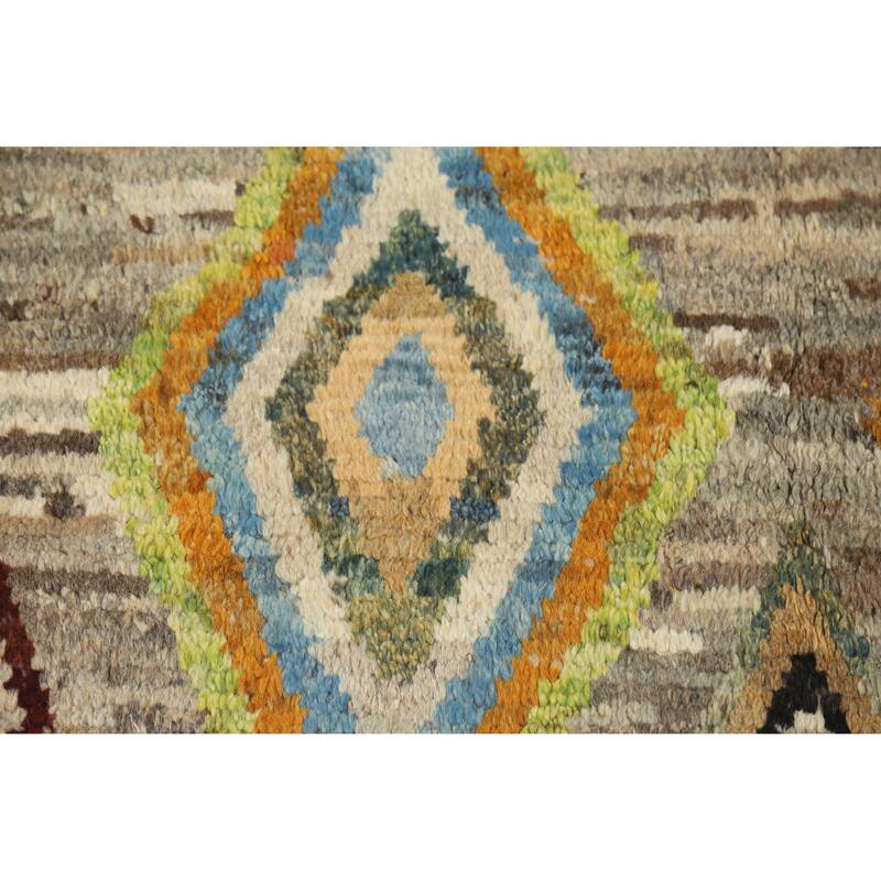 Multi-Color Geometric Moroccan Oriental Rug Hand-Knotted Wool Carpet - 7'0" x 9'7"