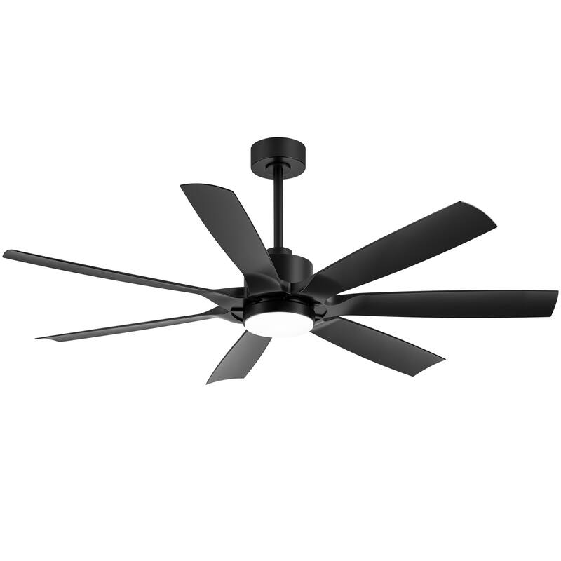 60" Mattle Black ABS 7-Blade LED Ceiling Fan with Light and Remote