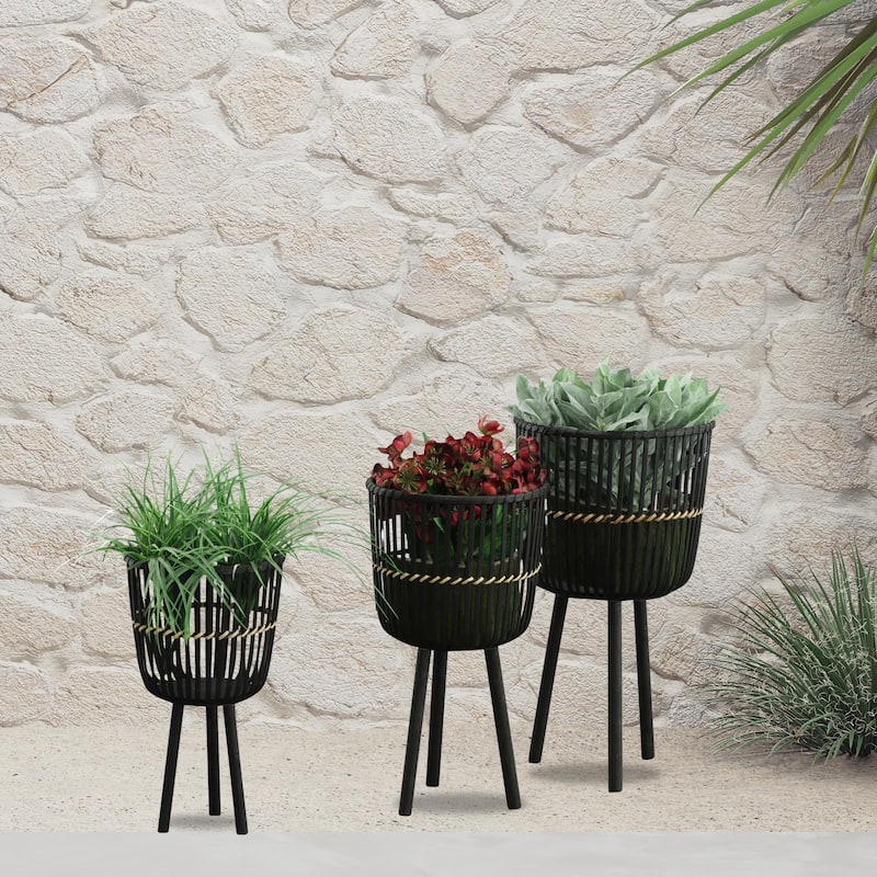 11/13/15" Bamboo Footed Planters,Set of 3