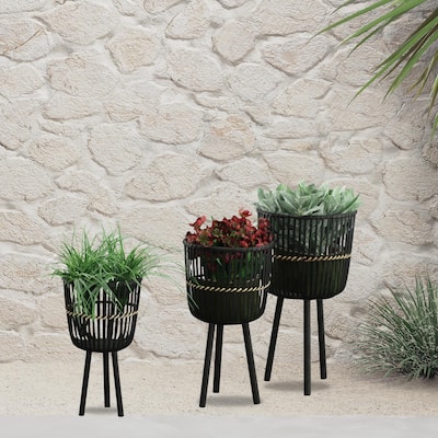 11/13/15" Bamboo Footed Planters,Set of 3