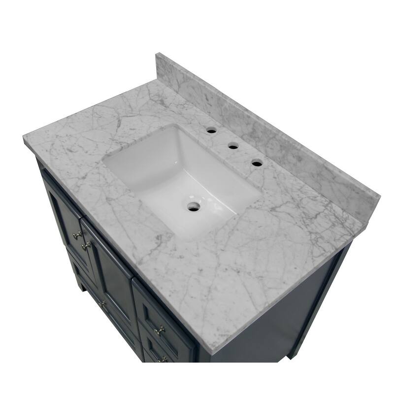 KitchenBathCollection Abbey 36" Bathroom Vanity with Carrara Marble Top