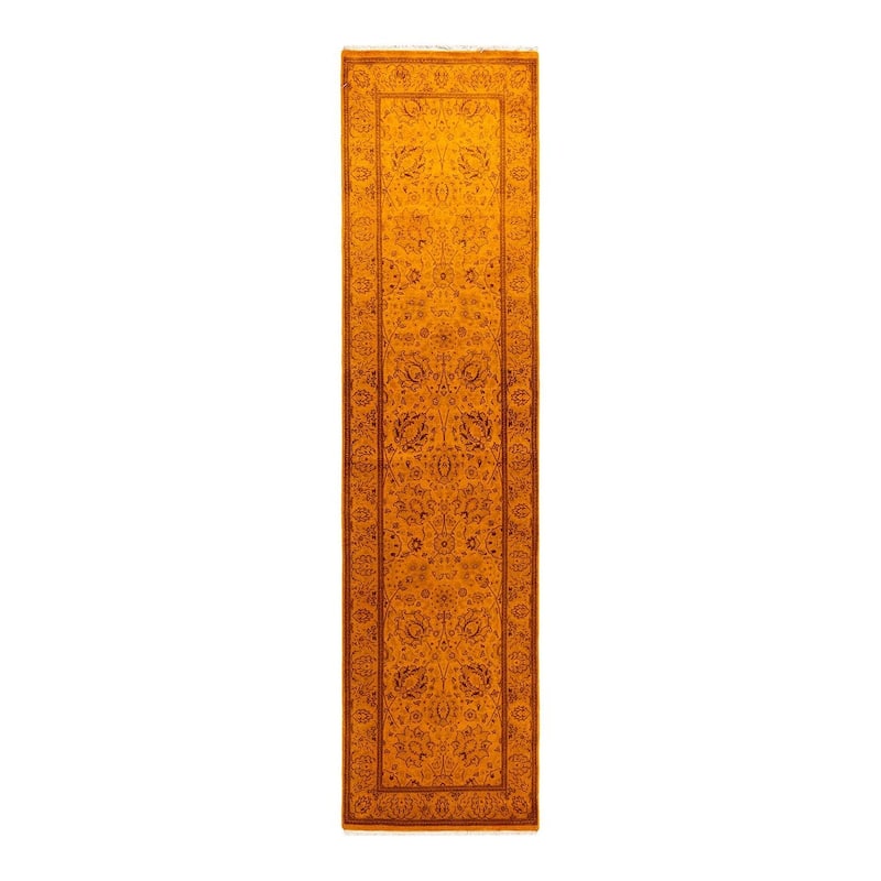 Fine Vibrance, One-of-a-Kind Hand-Knotted Runner Rug - Gold, 2' 5" x 9' 10" - 2' 5" x 9' 10"