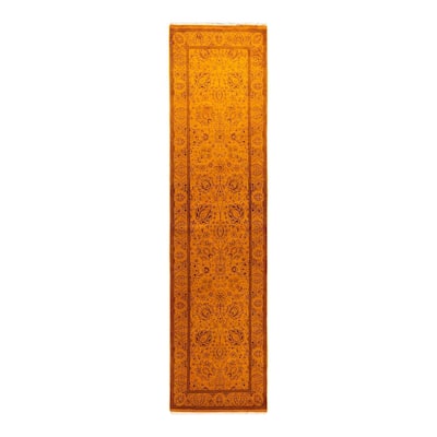 Fine Vibrance, One-of-a-Kind Hand-Knotted Runner Rug - Gold, 2' 5" x 9' 10" - 2' 5" x 9' 10"