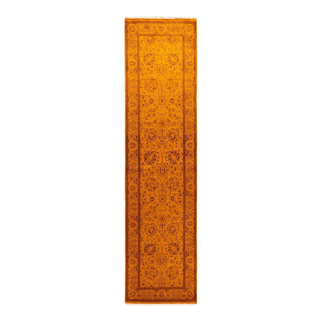 Fine Vibrance, One-of-a-Kind Hand-Knotted Runner Rug - Gold, 2' 5" x 9' 10" - 2' 5" x 9' 10"