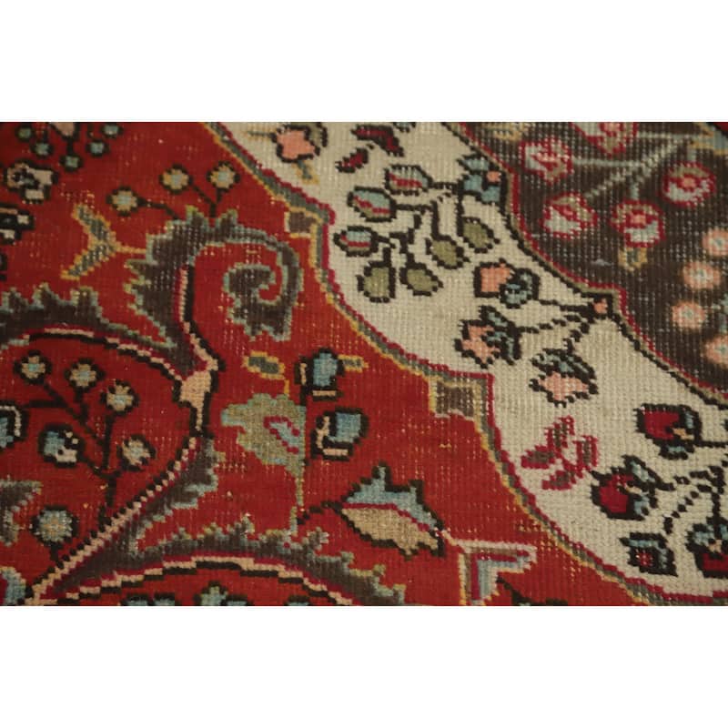 Hand Knotted Oriental 100% Wool Carpet Traditional Floral Red Tabriz Area Rug - 9' 0'' X 6' 7''