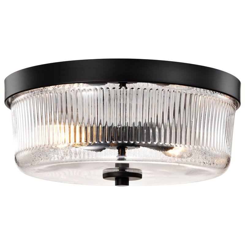 Grayson Small Flush Mount Matte Black Finish Clear Ribbed Glass - Matte Black