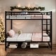 preview thumbnail 10 of 16, Twin Over Twin Metal Bunk Bed with Shelf and Guardrails for Home Black