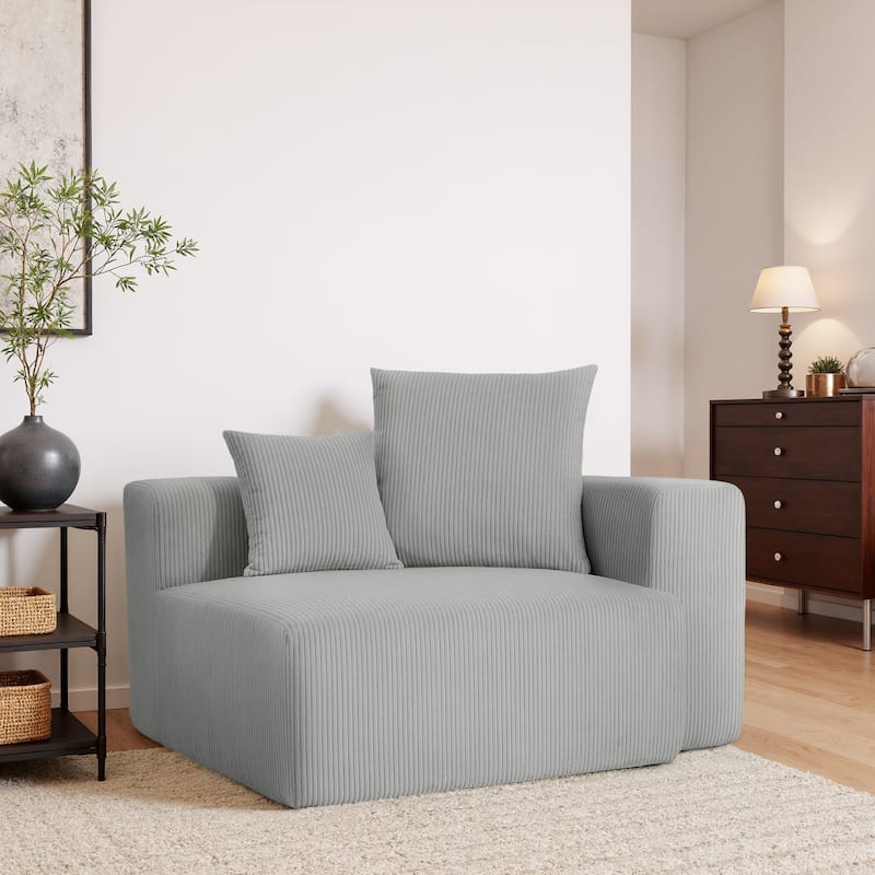 51"W Oversized Modular No Assembly Corduroy Accent Corner Chair - Right Facing - Light Grey