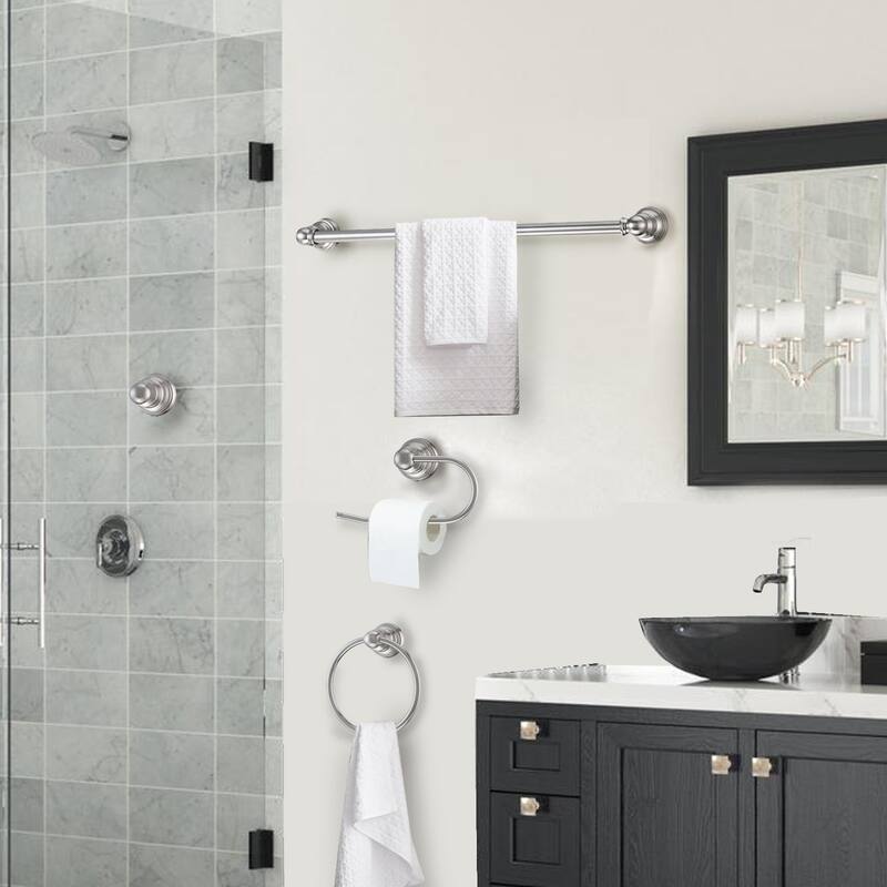 3-Light Vanity Light with Brushed Nickel Finish and Bath Set (5-Piece)
