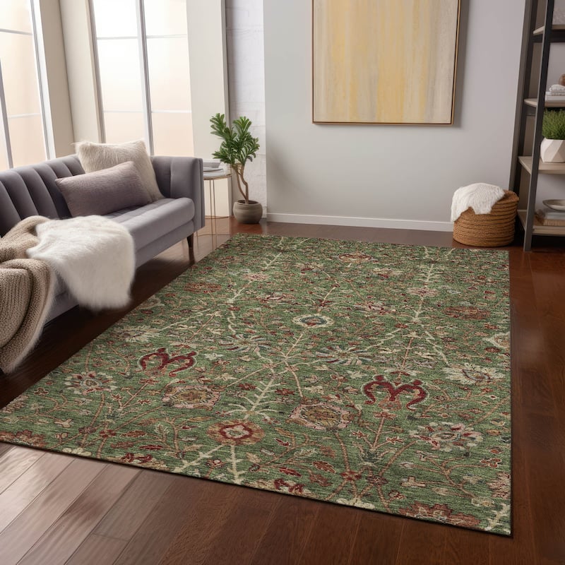 Machine Washable Indoor/ Outdoor Traditional Kashan Chantille Rug