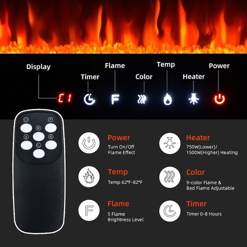 Electric Fireplace 12 Flame Color Wall Mounted