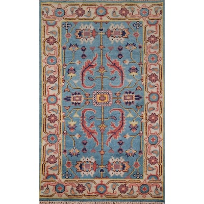 Light Blue Oushak Indian Accent Rug Handmade Wool Carpet - 2'11" X 5'0"