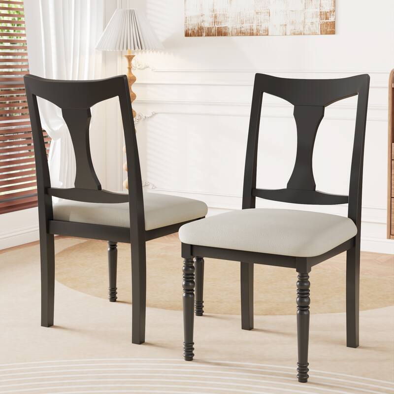 Upholstered Dining Chairs Set of 6, Farmhouse Armless Kitchen Chairs with Solid Wood Legs for Dining Room, Living Room
