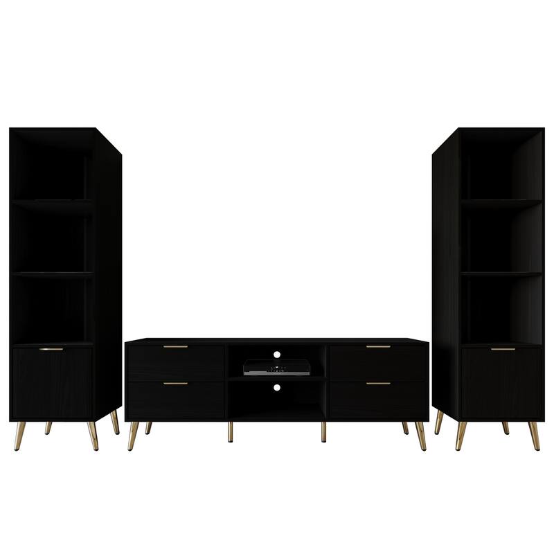 CraftPorch Elegance TV Stand Console with 2 Bookcase Living Room Set - Black
