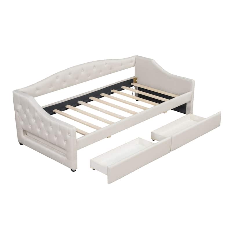Roomfitters Full/Twin XL Size Upholstered Daybed with Trundle and Ambient Light Feature