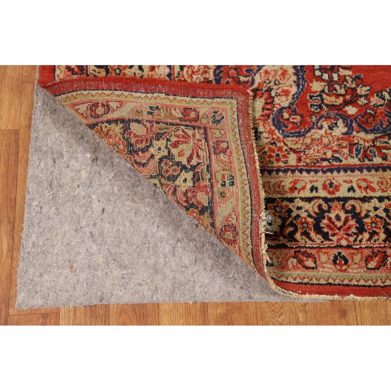 Orange Medallion Sarouk Persian Square Rug Handmade Wool Carpet - 5'1"x 5'2"