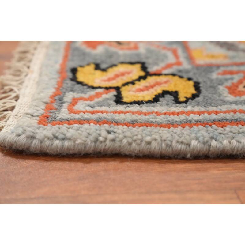 Hand Knotted Oriental 100% Wool Carpet Traditional Geometric Navy Blue & Blues Kazak Runner Rug - 10' 0'' X 2' 7''