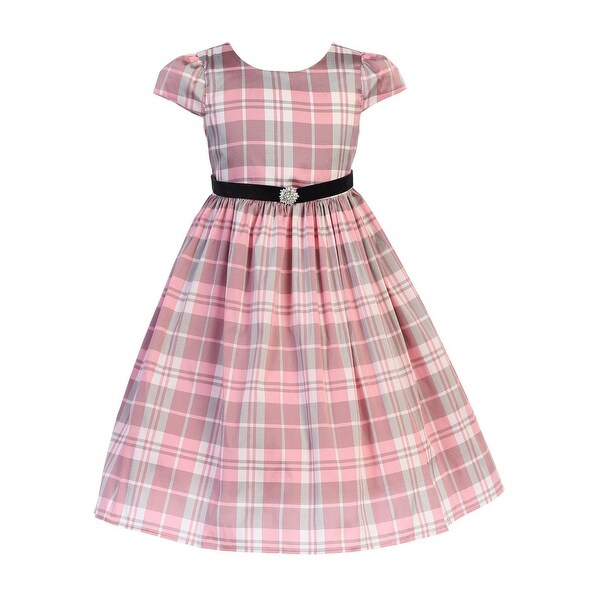 pink and black plaid dress