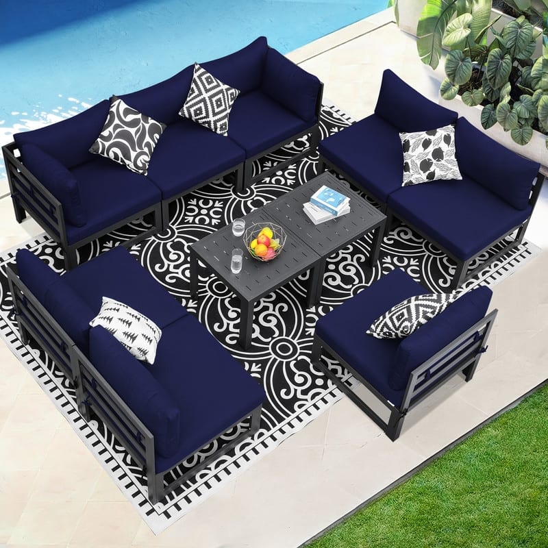 FINCATI Oversized Modular Aluminum Outdoor Furniture Set, 29" Deep Wide Sectional Seating Aluminum Patio Set with Coffee Tables
