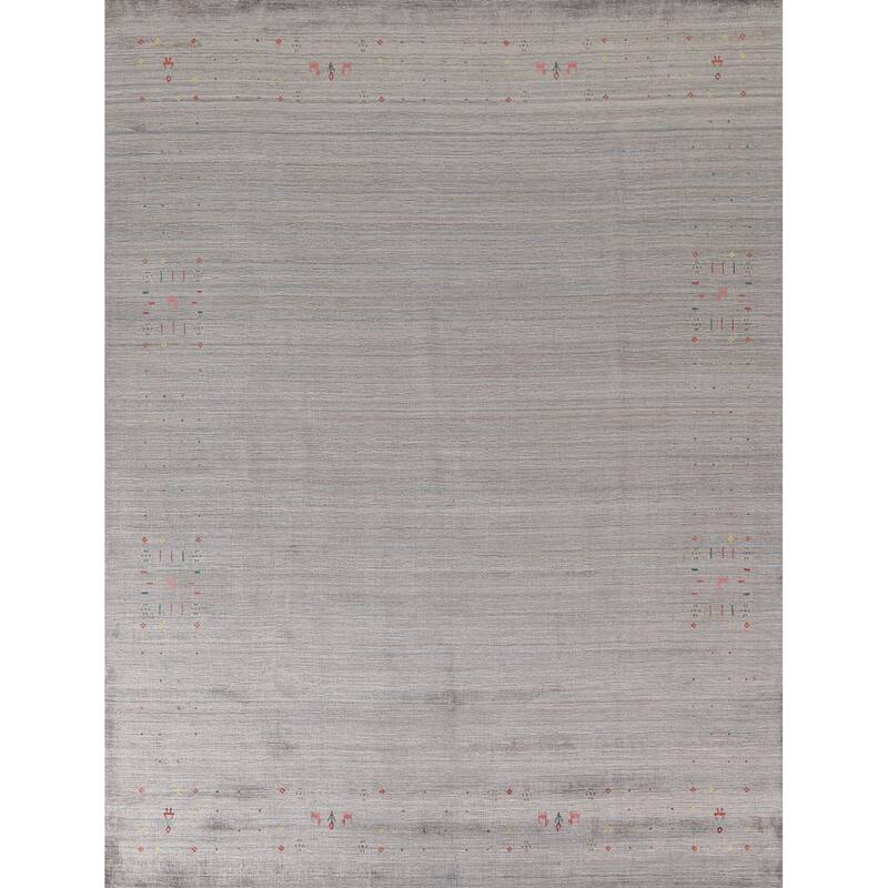 Tribal Beige Gabbeh Oriental Area Rug Handmade Wool Carpet - 8'1"x 9'9"