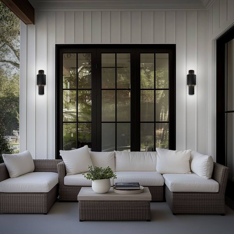 Piston 14in LED Outdoor Wall Light Selectable CCT 2700-3000-3500-4000K set to 2700K in Black - 14